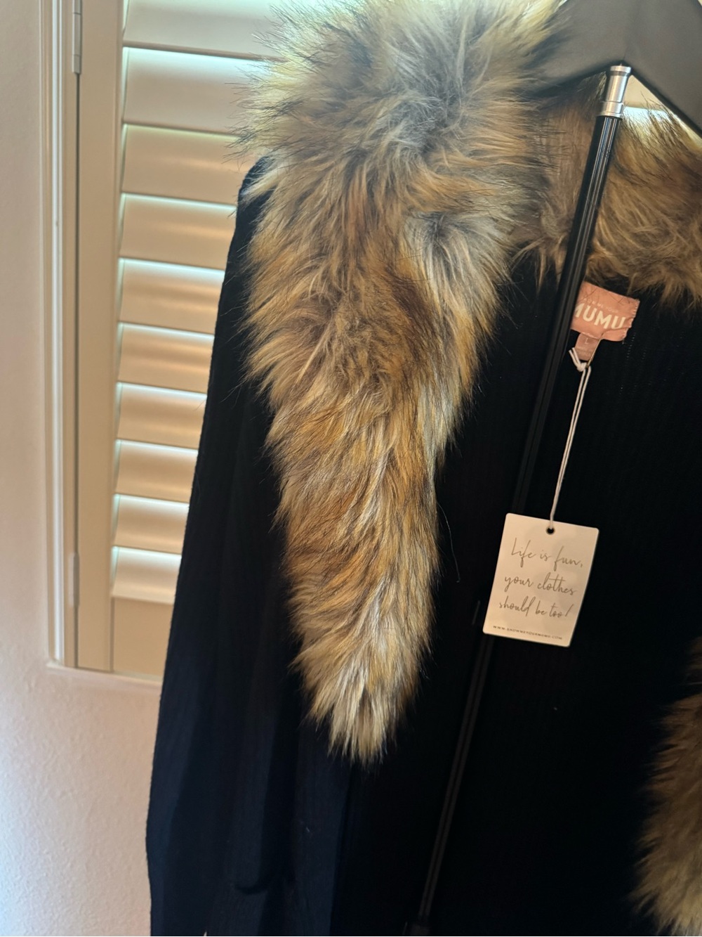 NEW Show Me Your MuMu Black Longline Lombardi Coatigan with Faux Fur Collar - Picture 2 of 10